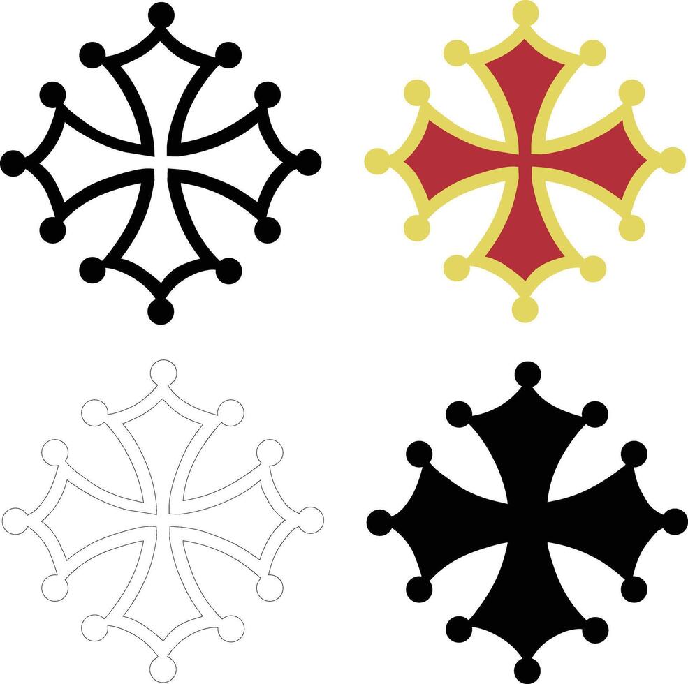 Occitan cross icon. Golden and red occitan cross sign. Black occitan cross symbol. flat style. vector