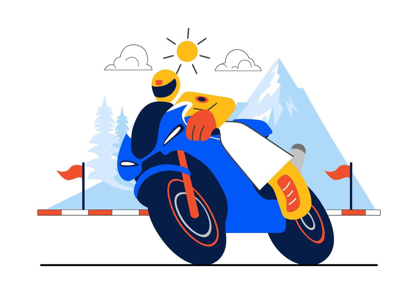 Motorsport Championship Illustration Featuring a Speed Biker in Racing Suit and Helmet vector