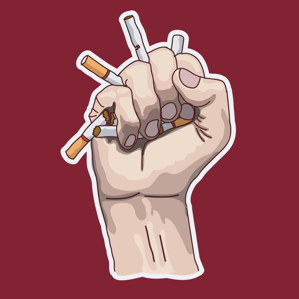 Anti Smoking Illustration Fist Crushing Cigarettes Symbolizing Tobacco Rejection vector