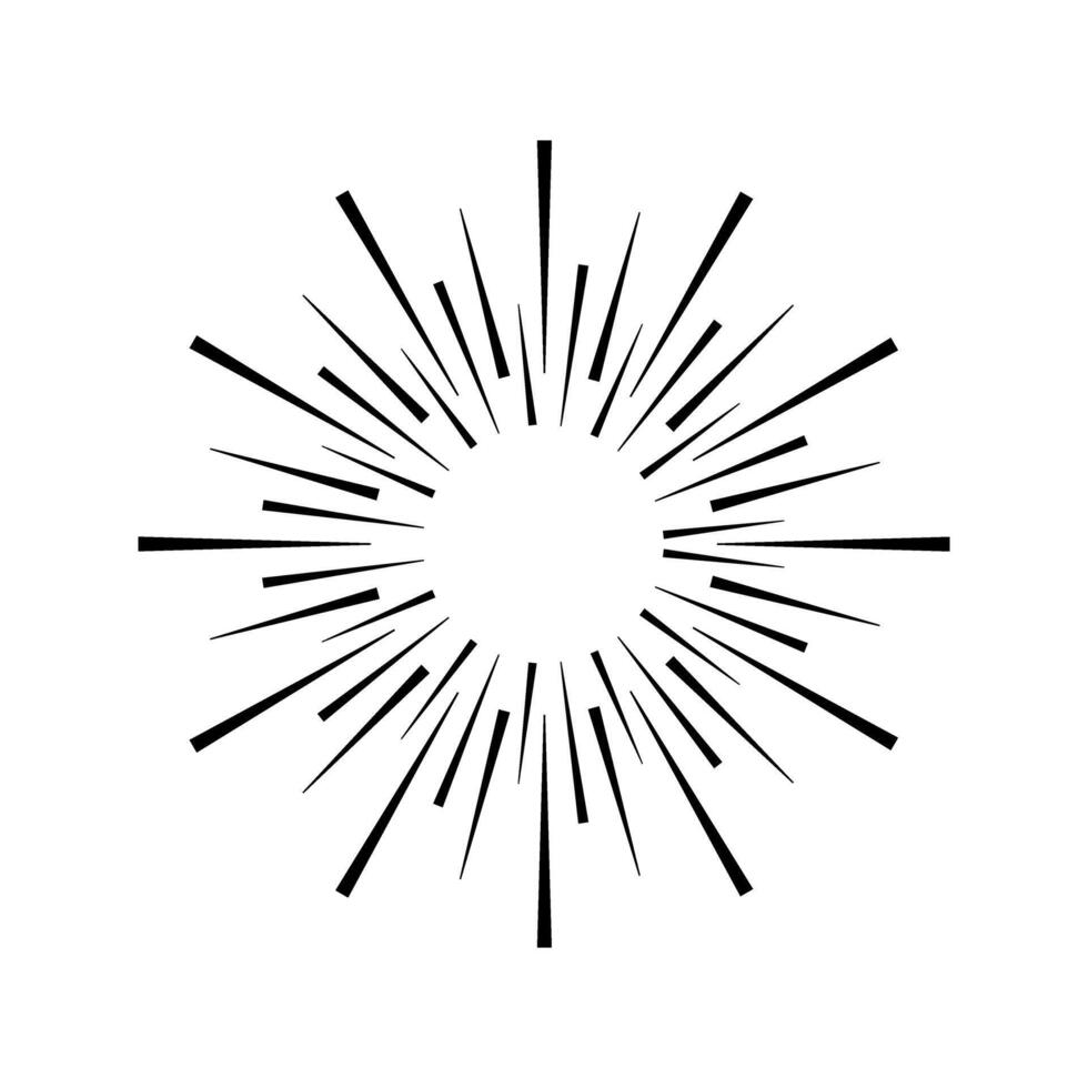 Sunburst, starburst design element. Radiating from the center of thin beams, lines. vector