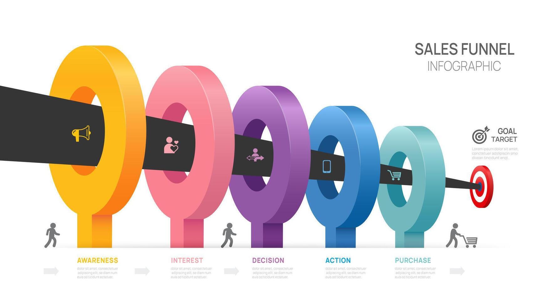 Funnel Sales Infographic diagram template for business. Modern Timeline 5 steps Tunnel, presentation. vector