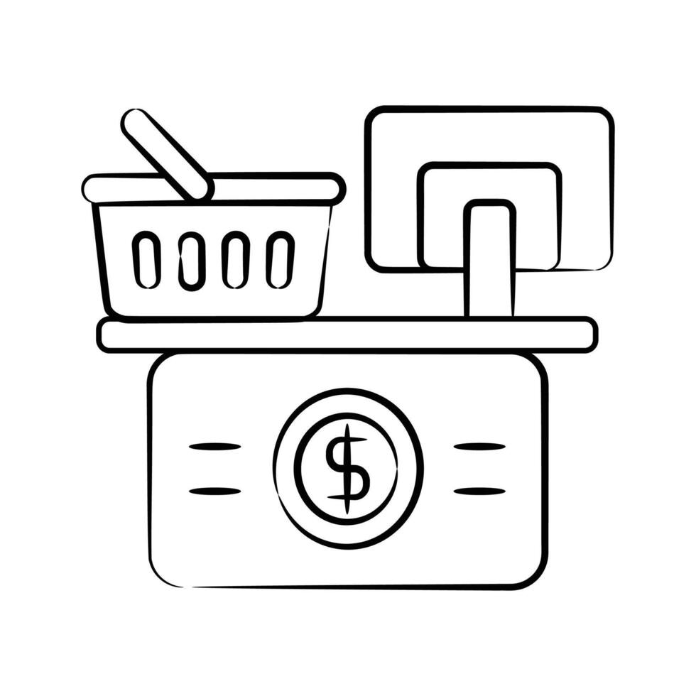 A well crafted hand drawn style icon of checkout counter vector