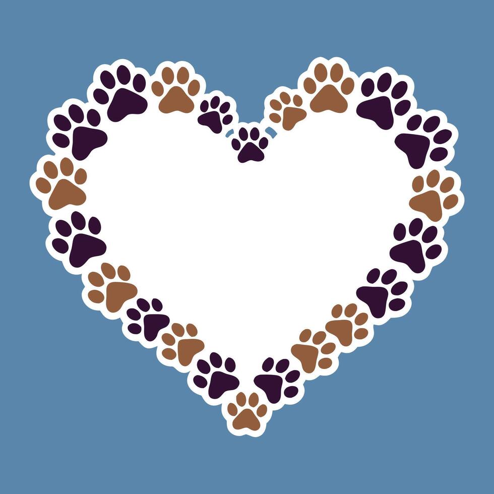 Heart Shaped Paw Print Frame Image for Valentines Day and Pet Lovers Designs vector