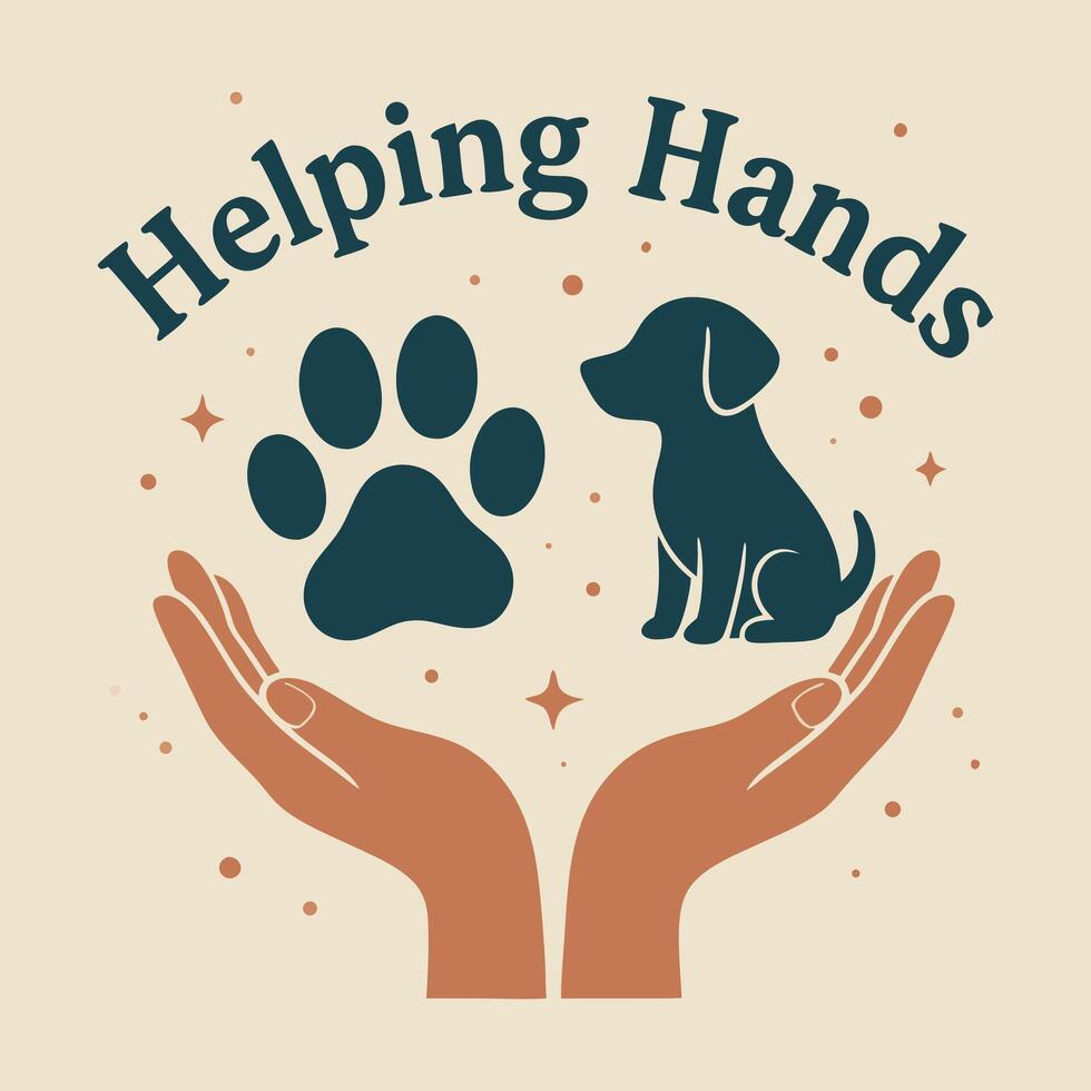 Helping Hands Illustration with Paw Print and Dog for Animal Shelter Design and Support vector