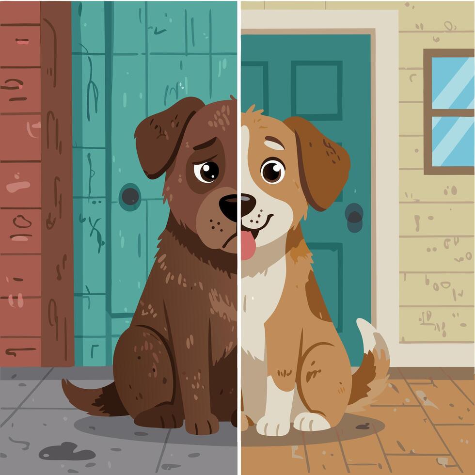 Emotional Dog Moods Happy and Sad Canine Expressions Illustration Graphic Art vector