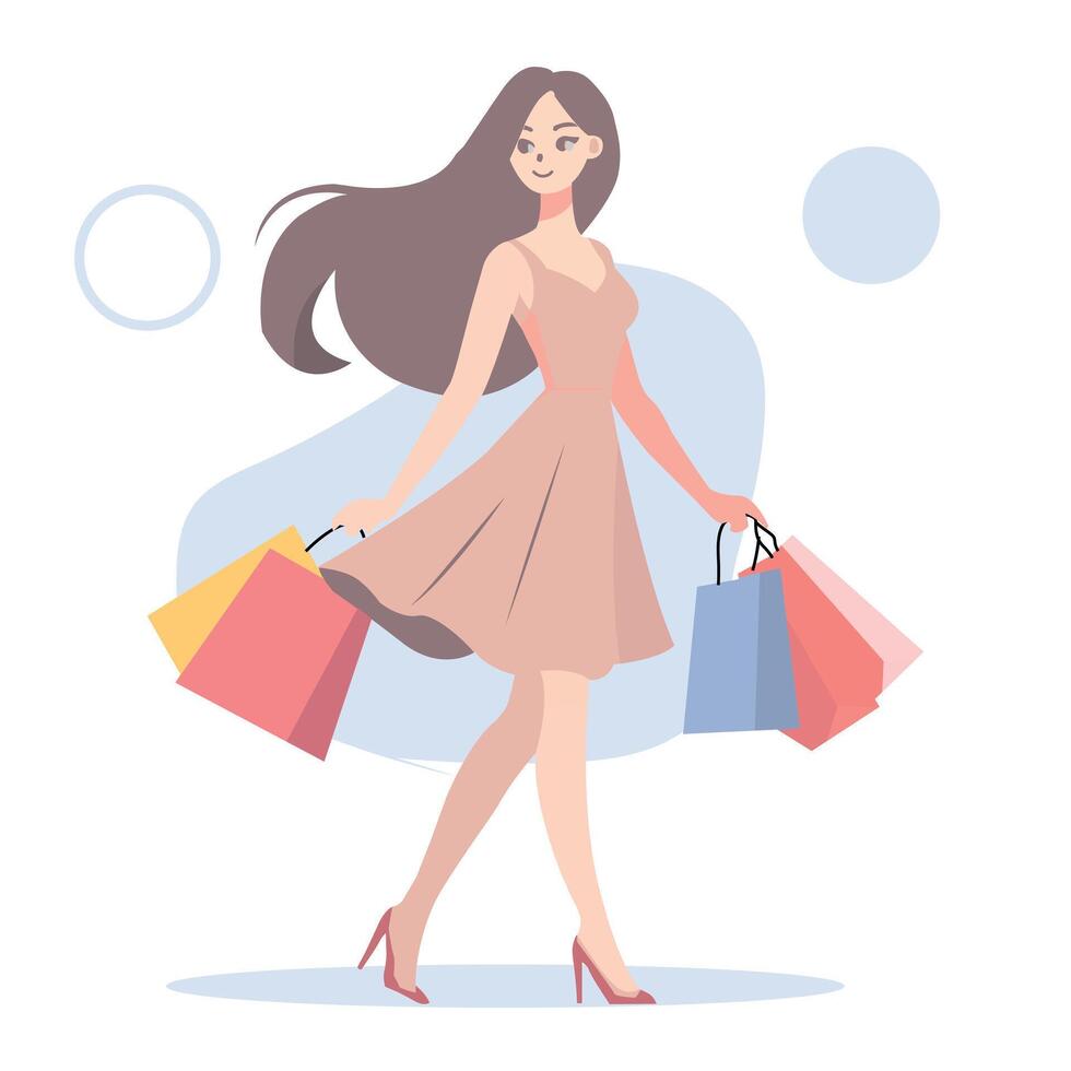Woman shopping with bags vector