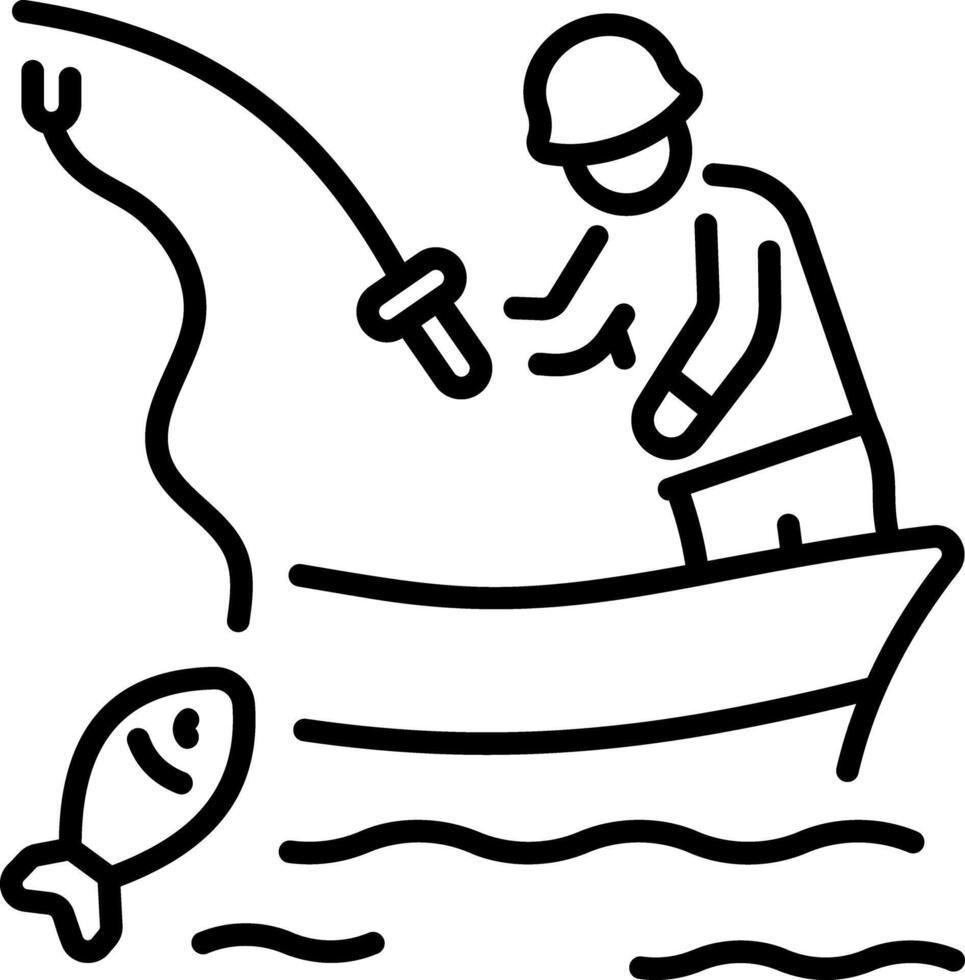 A outline style icon depicting river fishing vector