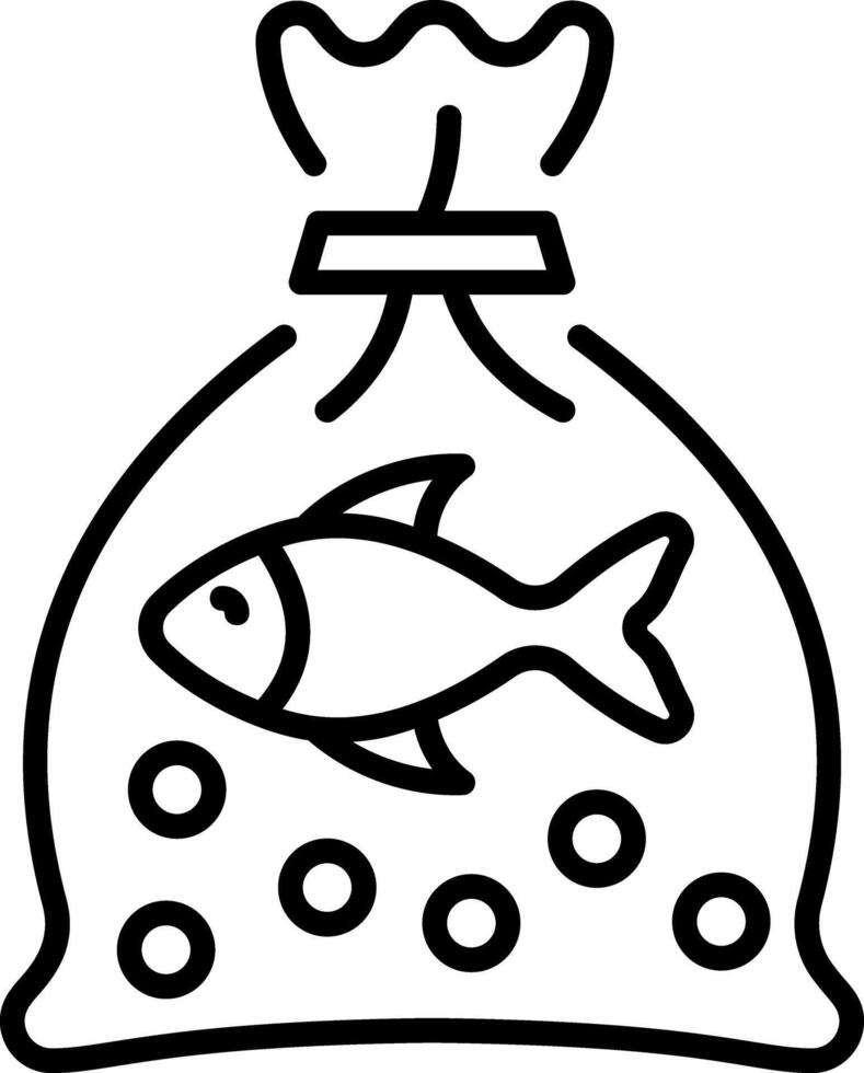 A linear style icon depicting fish bag vector