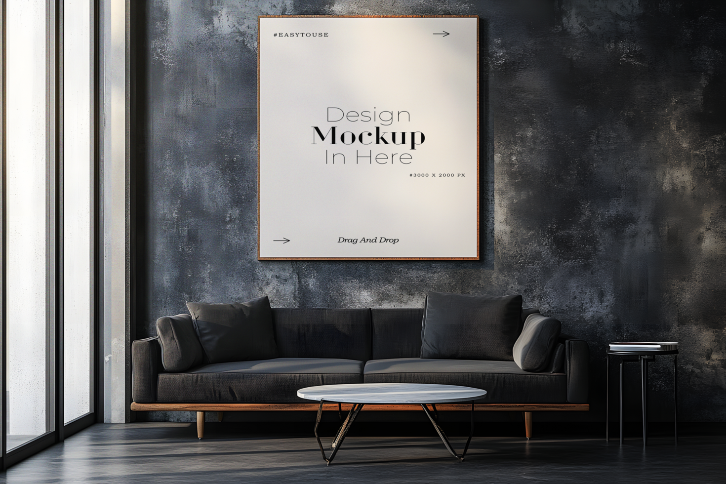 Moody Living Room with a Vertical Frame Mockup psd