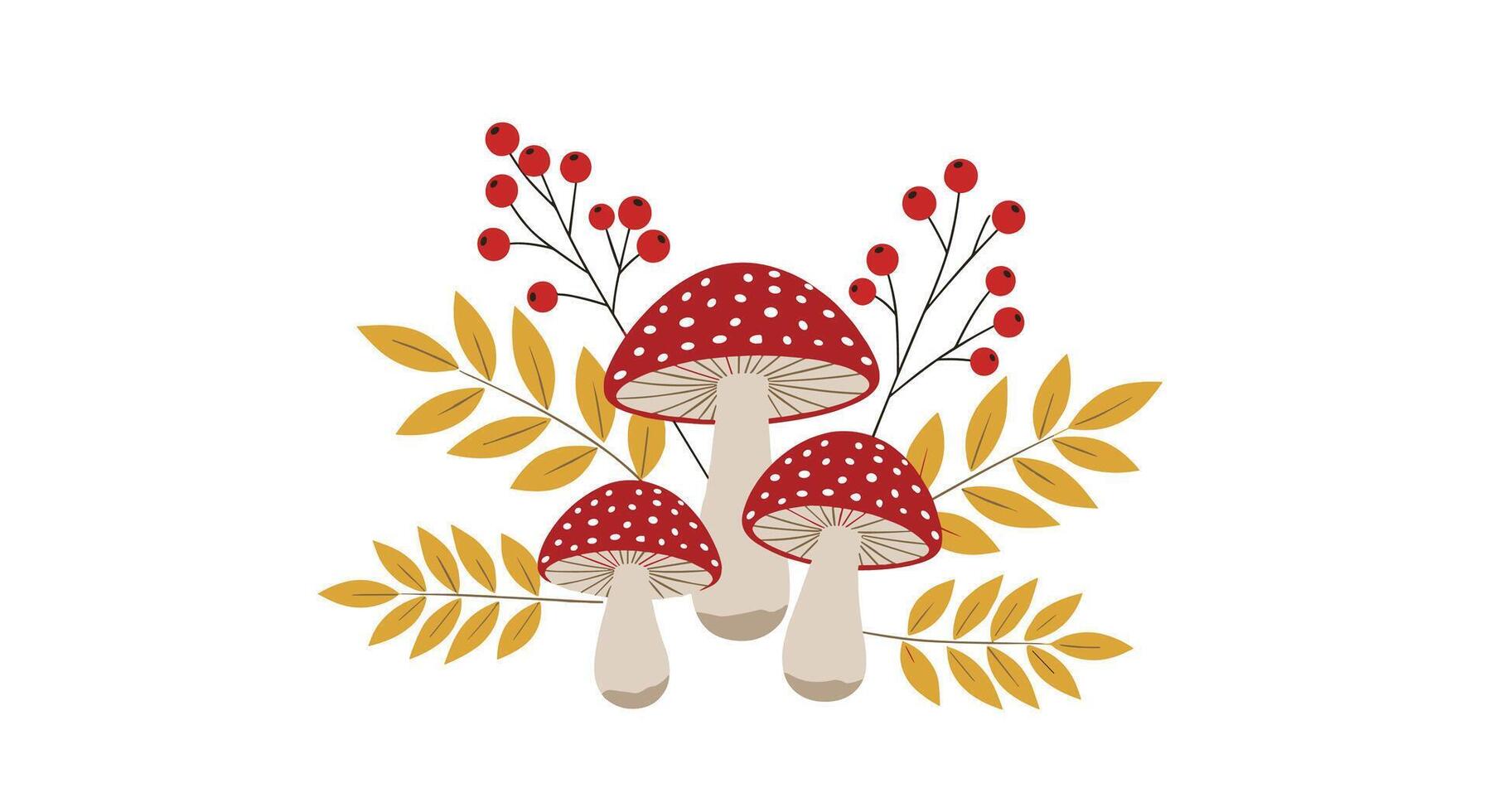 Mushrooms and berries on a white background vector