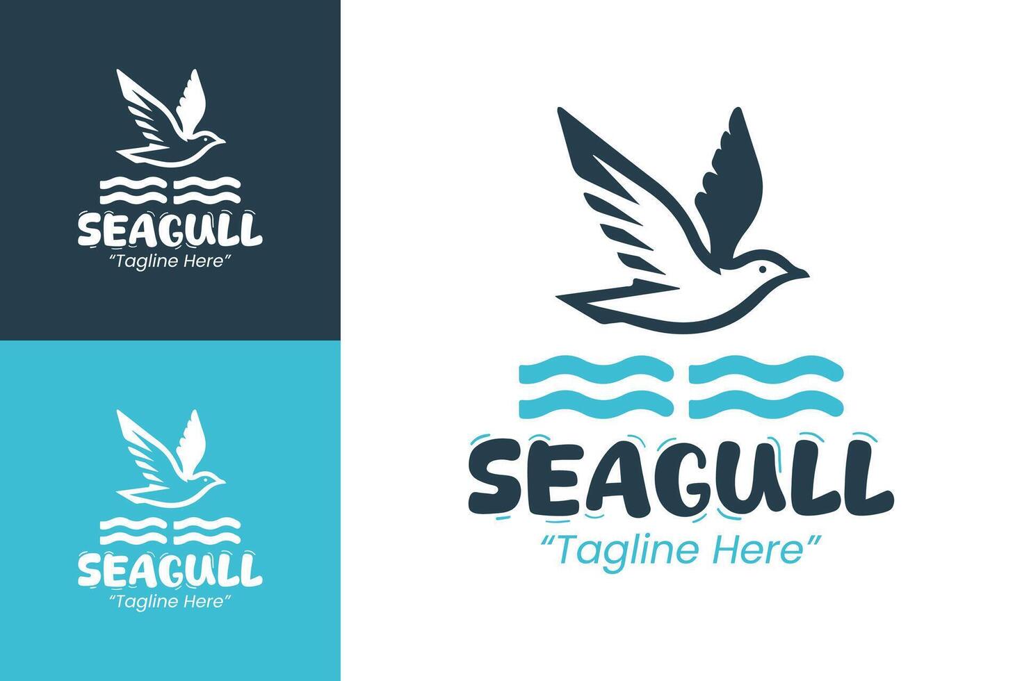 Minimalist Seagull Logo with Water Waves and Elegant Blue Design vector