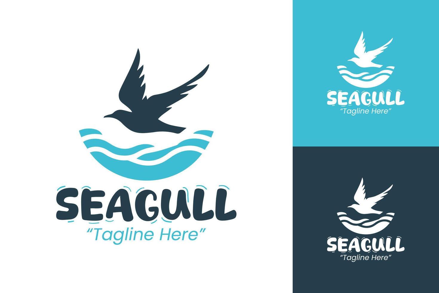 Stylish Seagull Logo with Blue Waves and Dynamic Bird Symbol vector