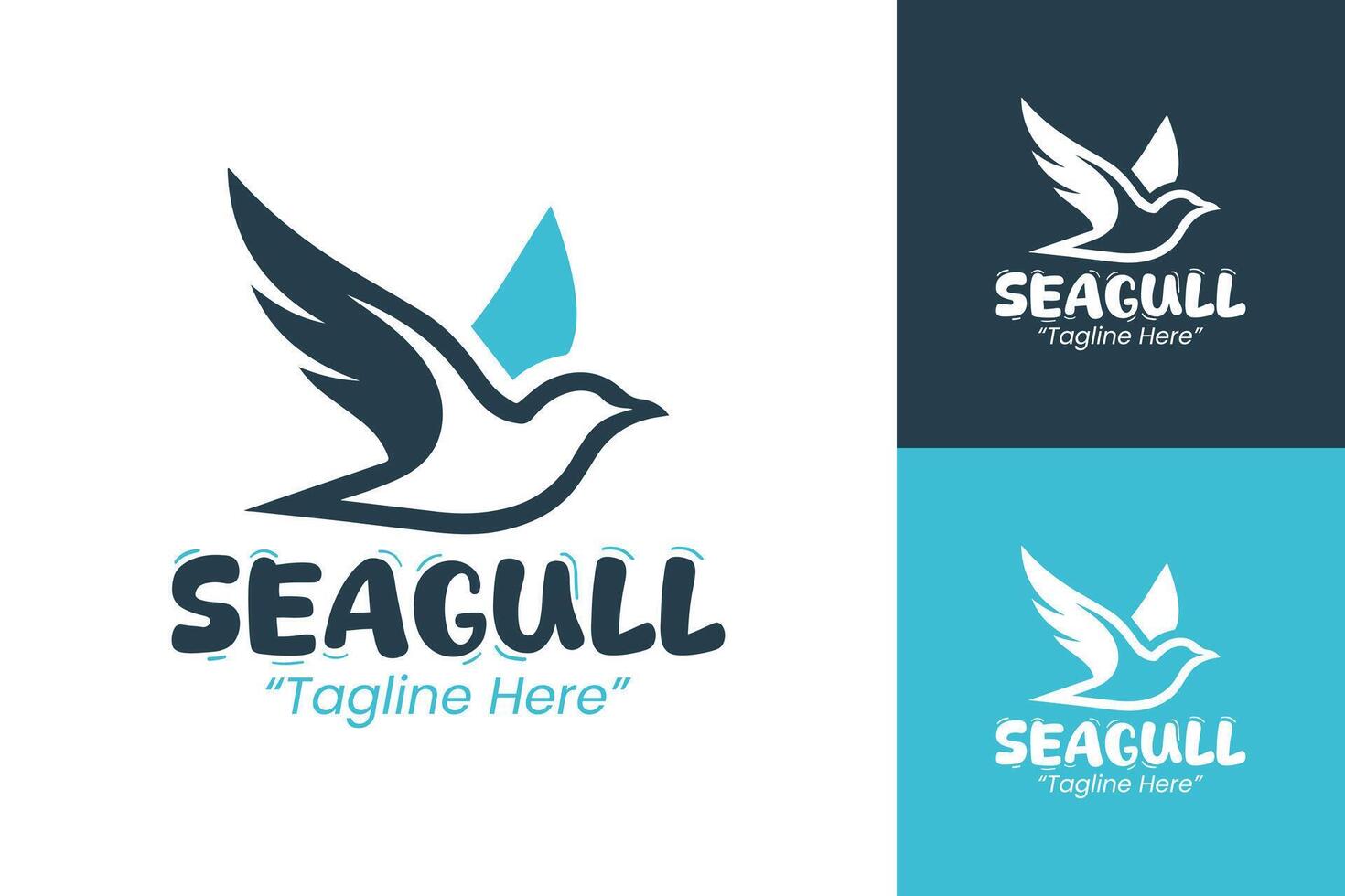 Creative Seagull Logo with Waves and Bold Blue and White Colors vector