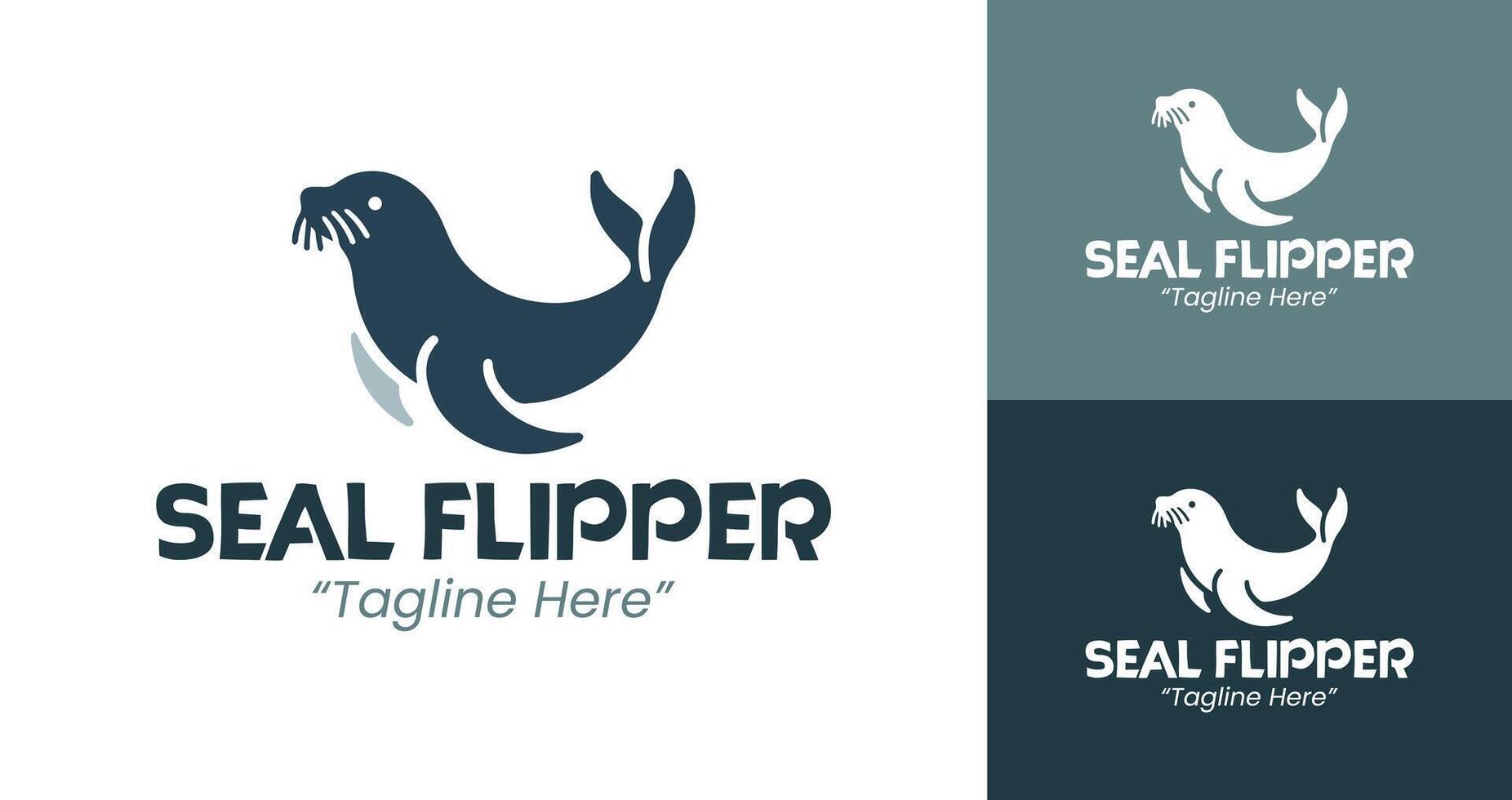 Seal Flipper Logo with Simple Design and Ocean Waves in Blue and White vector
