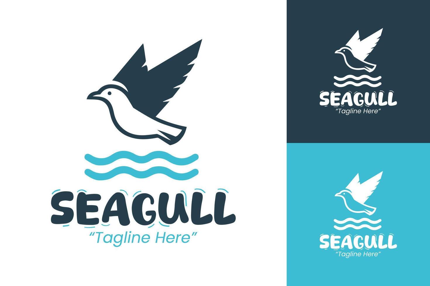 Elegant Seagull Logo Design with Waves and Bold Blue and White Colors vector
