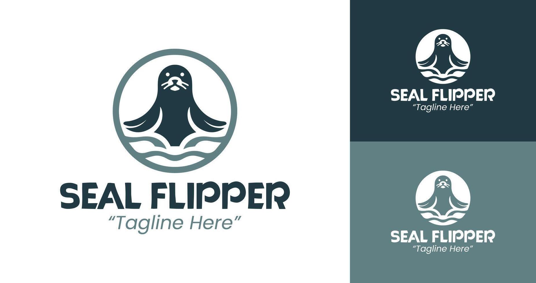 Minimalist Seal Flipper Logo with Waves and Teal Blue Color Scheme vector