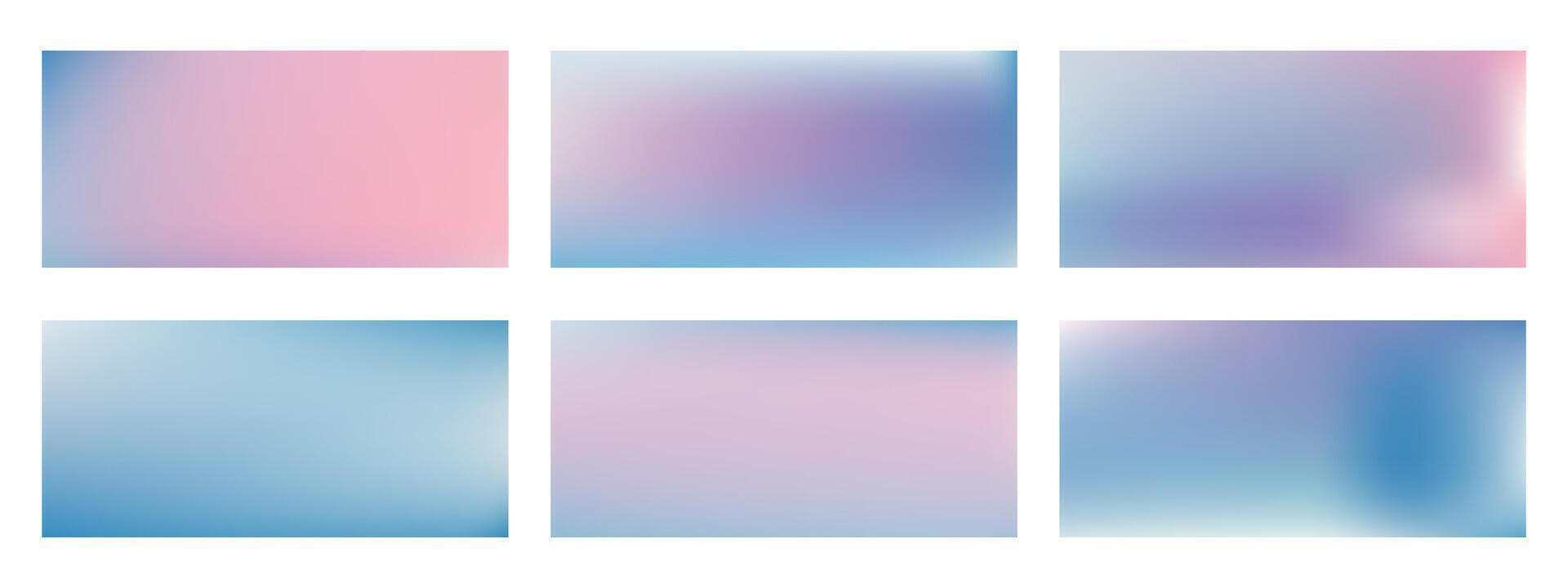 Set of 6 abstract mesh backgrounds with blue and pink gradients. Includes light pastel tones and soft transitions. Suitable for use in modern graphic and web design. vector