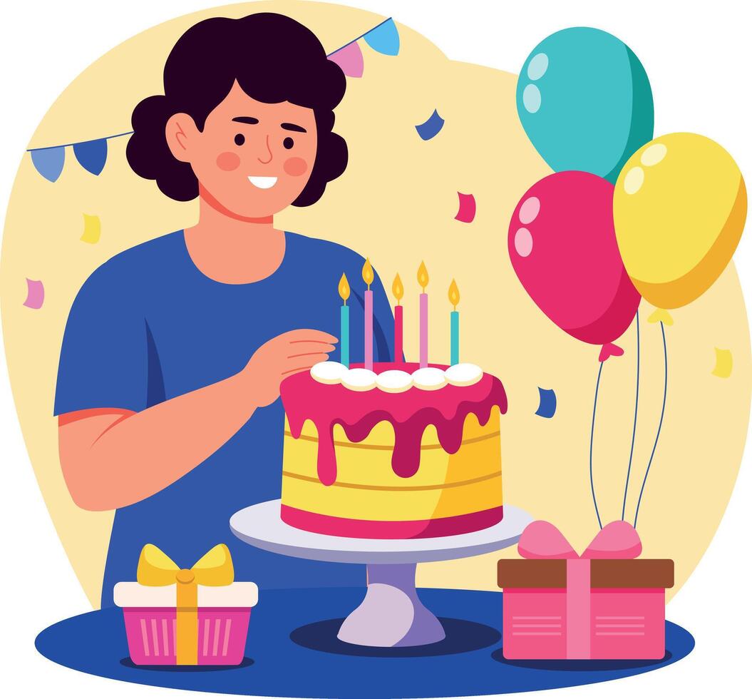 A flat style illustration showing a person doing cake decoration vector