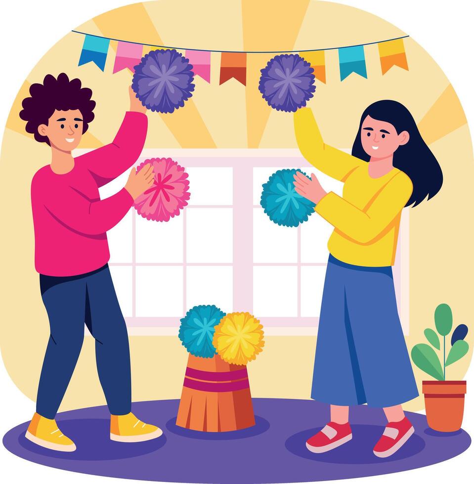 A flat style illustration showing hanging decor vector