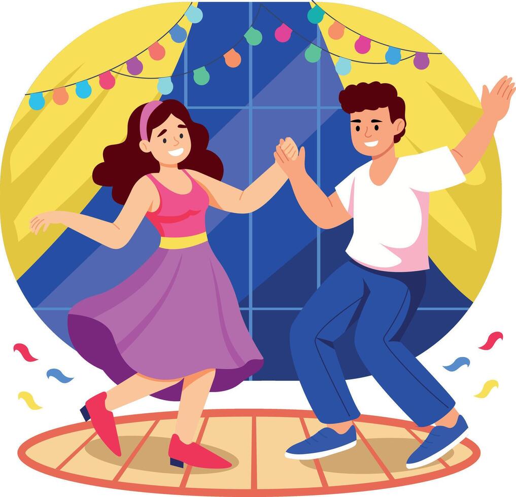 A flat style illustration showing couple dance vector