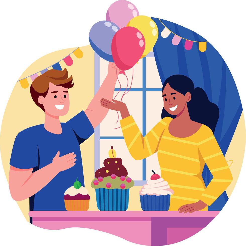 A flat style illustration showing couple celebrating vector
