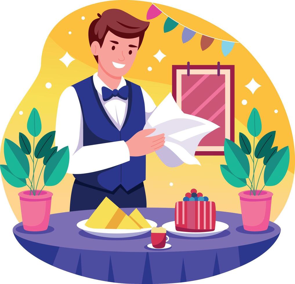 A flat style illustration showing dinning service vector