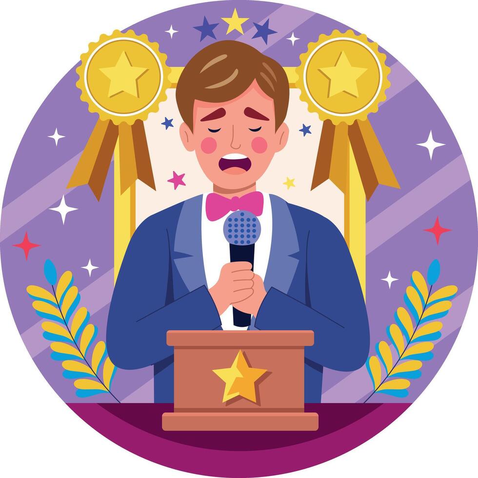 A flat style illustration showing a person winning speech vector