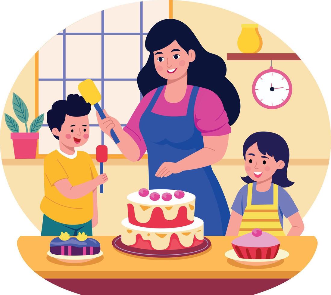 A flat style illustration showing cake serving vector