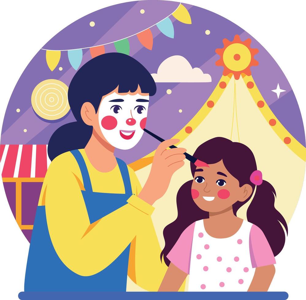 A flat style illustration showing a person doing face painting vector