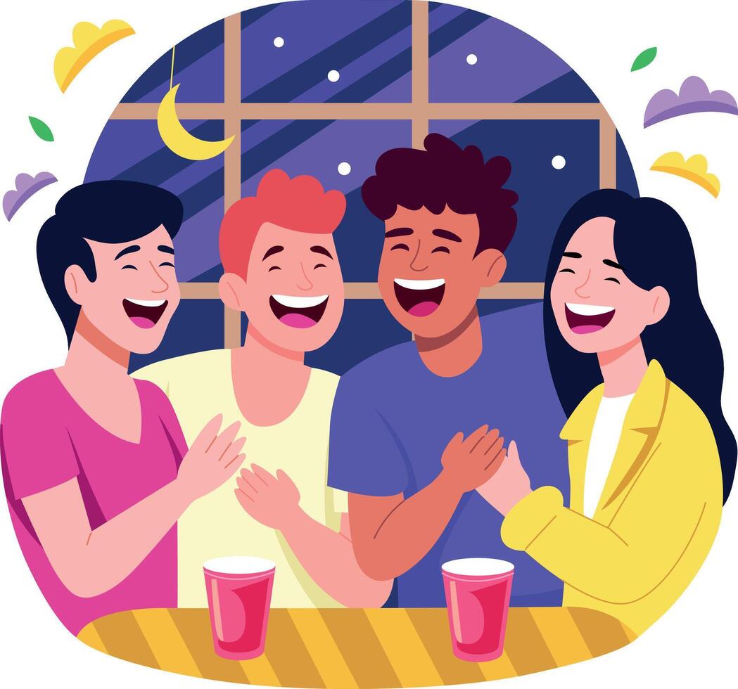 A flat style illustration showing friends laughing vector