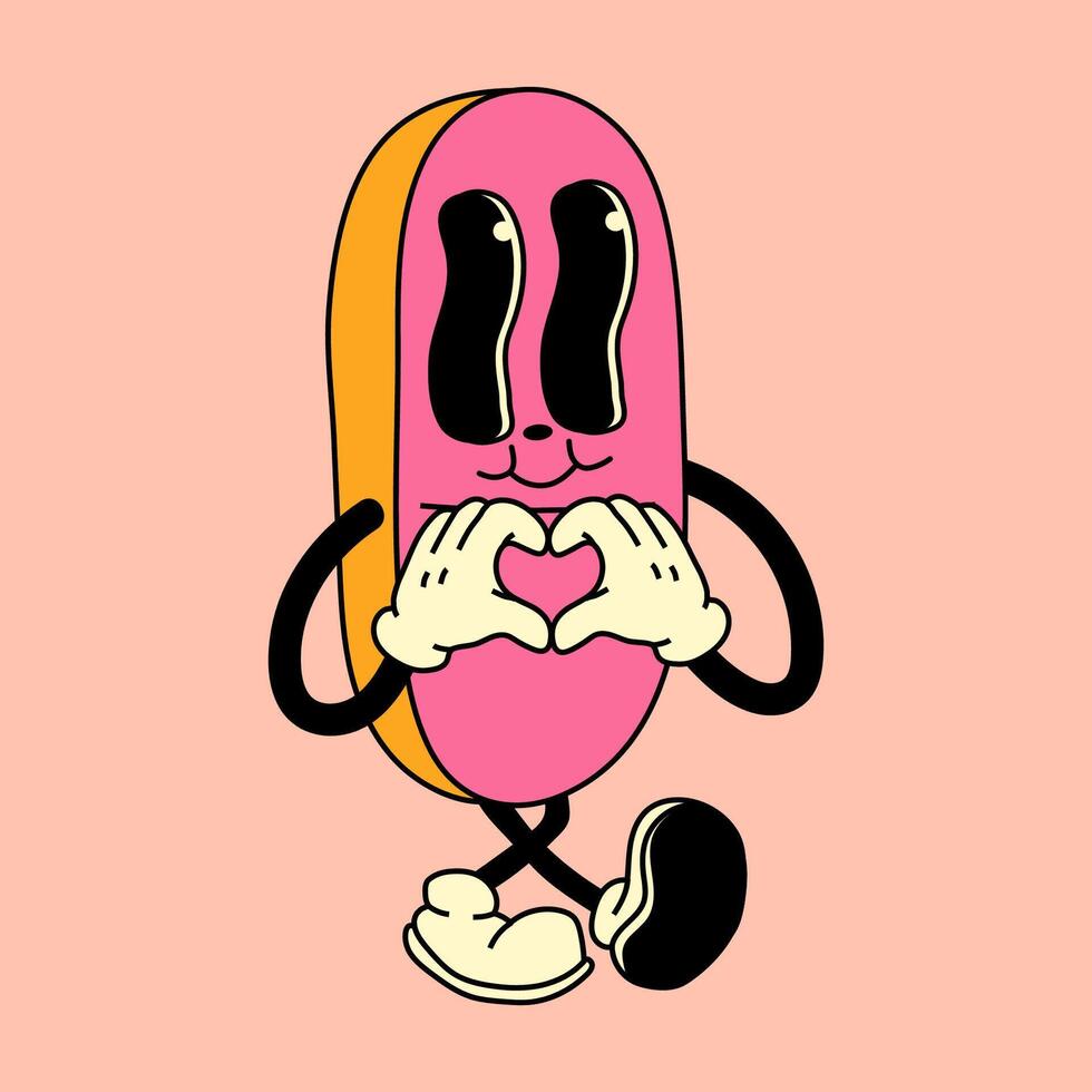 Vintage Cartoon Character with Groovy Pill Design vector