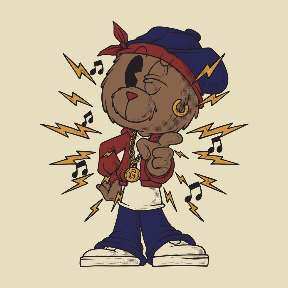 Cartoon bear with musical elements vector