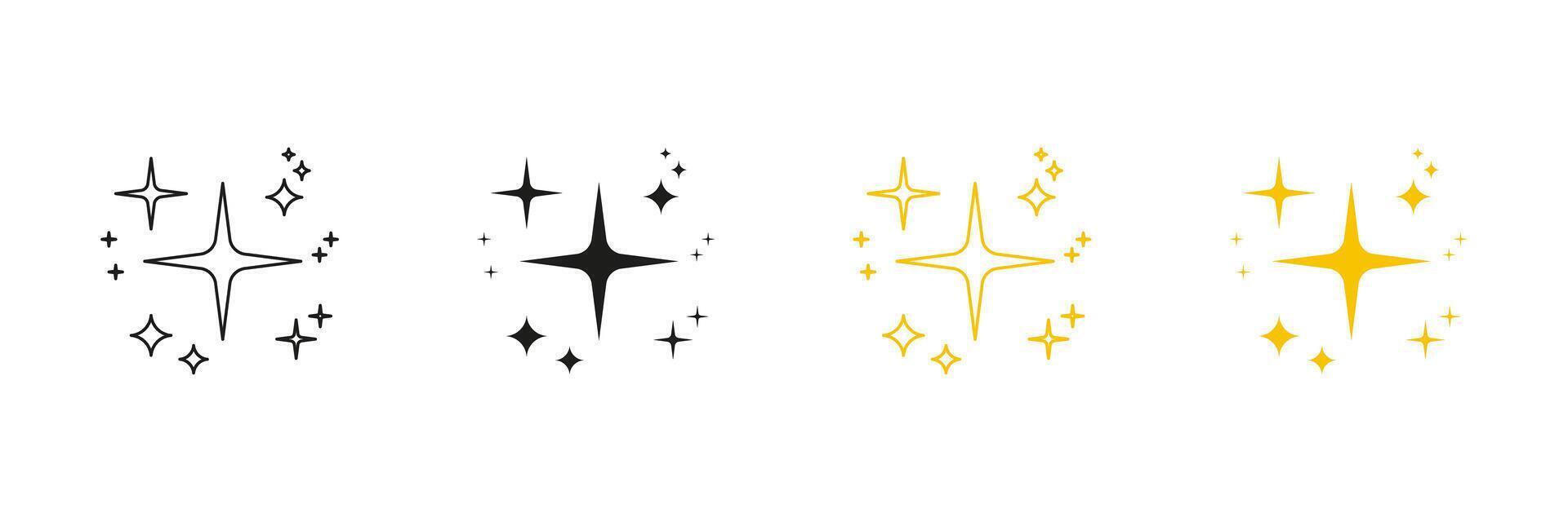 Shining Star And Sparkle Line And Solid Icon Set. Starburst, Twinkle, And Glitter Symbol Collection. Isolated Illustration vector