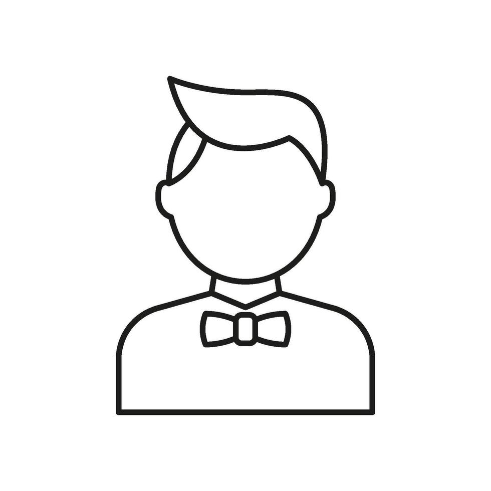 Male Avatar With Bow Tie Line Icon. Formal Attire, Professional Appearance, And Event Representation Outline Symbol. Editable Stroke. Isolated Illustration vector