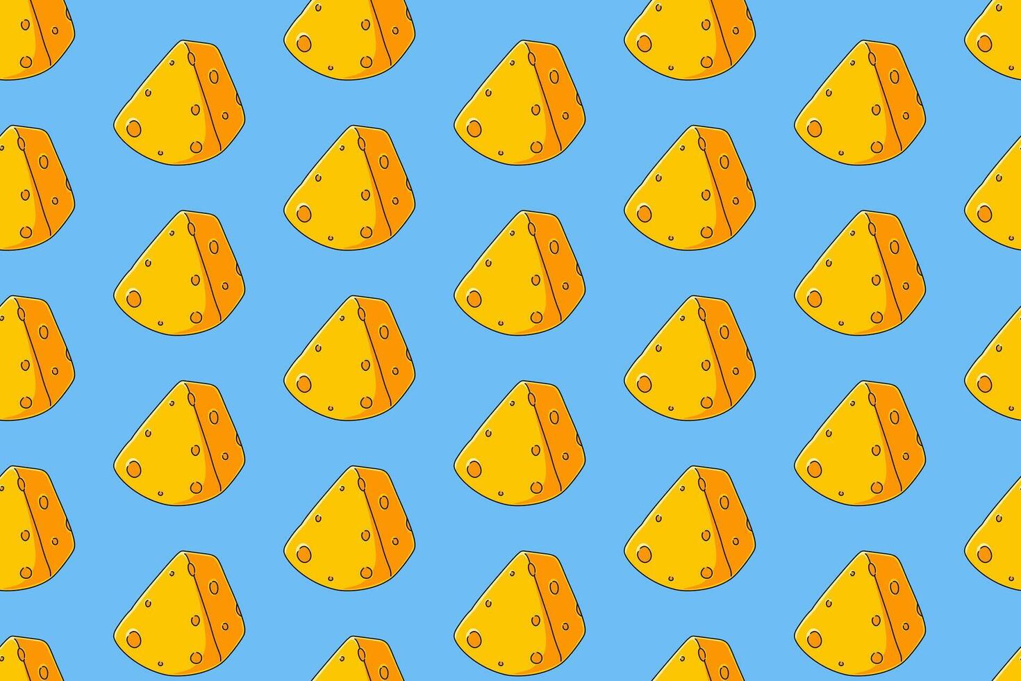 Cheese slices seamless pattern on blue background. cheddar colorful doodle pattern background. cheeses wedges isolated motif wallpaper. foods label, packaging and merchandise vector
