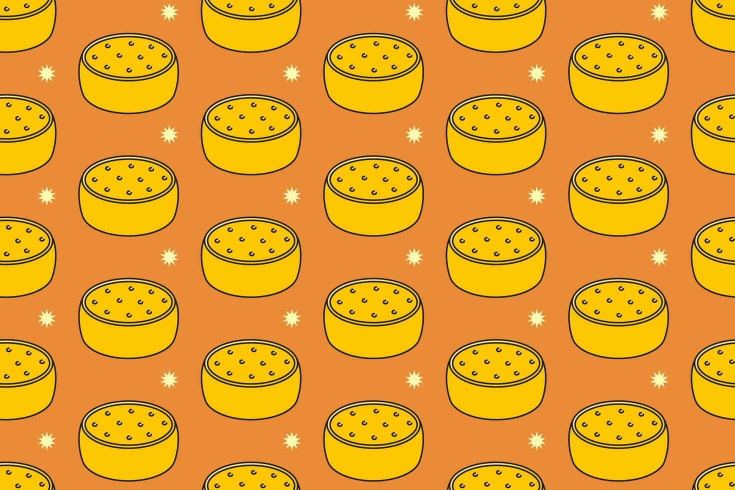 Cheese wheels with star seamless pattern on tan background. Cheese block colorful doodle pattern background. Cheddar isolated motif wallpaper. foods label, packaging and merchandise vector