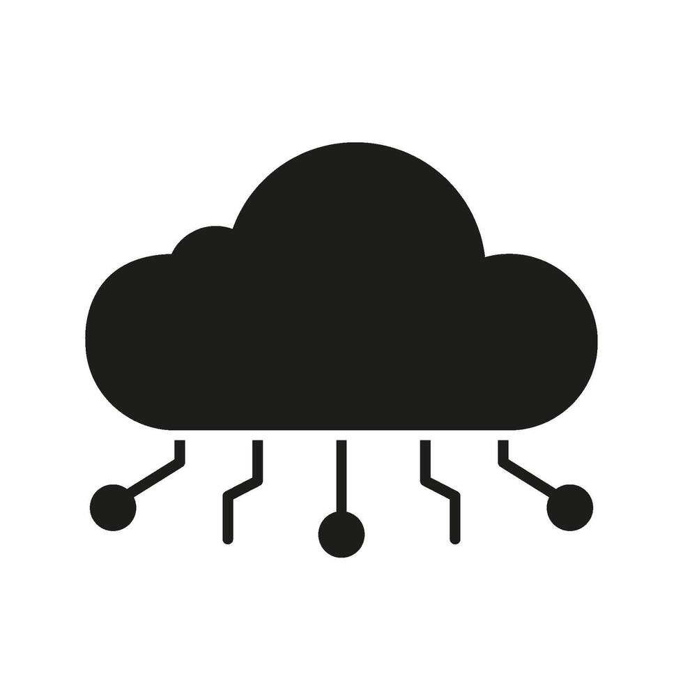 Cloud Computing Network Solid Icon. Data Storage, Connectivity, And Digital Infrastructure Silhouette Symbol. Technology Integration And Information Sharing. Isolated Illustration vector