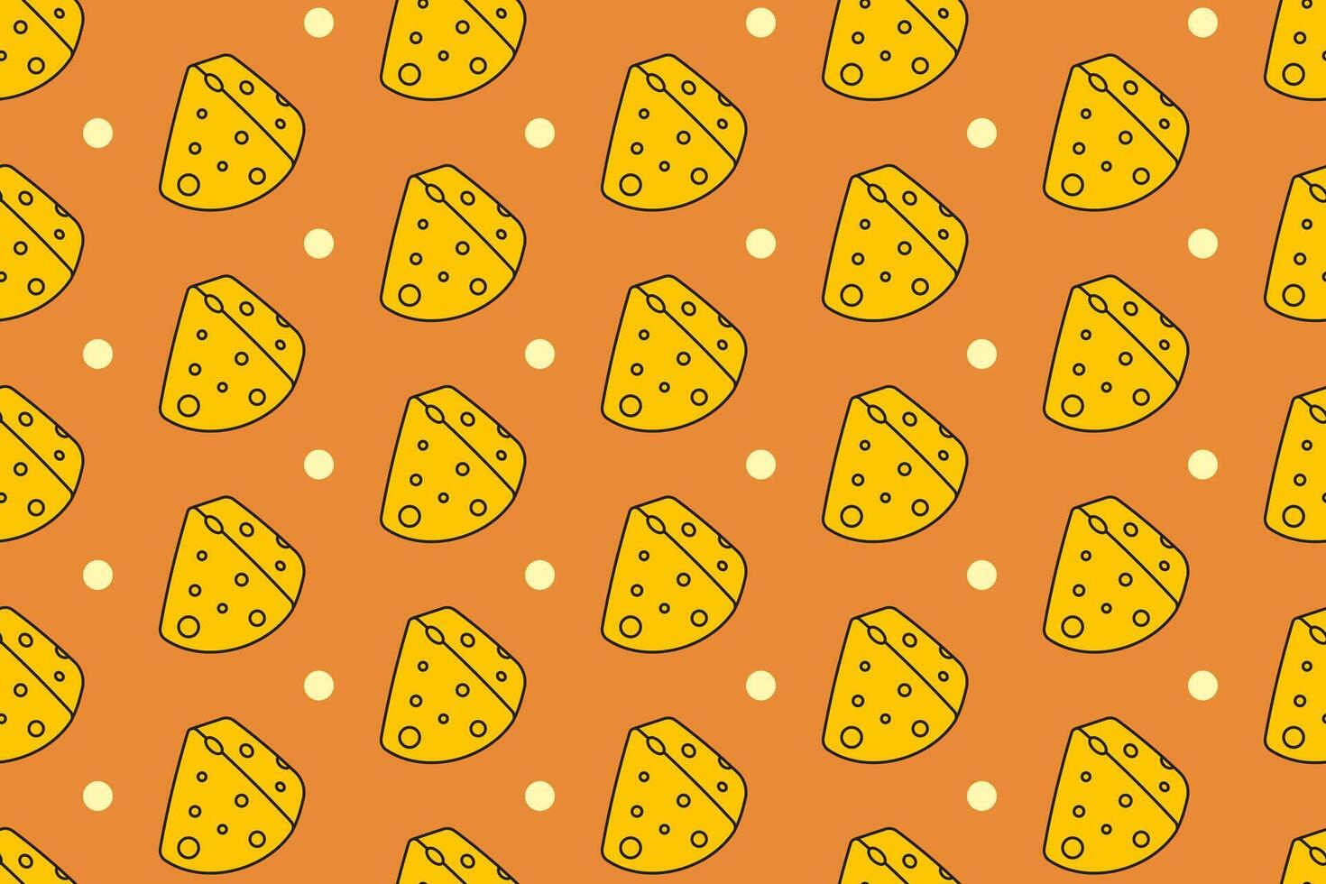 Cheese slice with dot seamless pattern on tan background. Cheese wedges colorful doodle pattern background. Cheddar gouda isolated motif wallpaper. foods label, packaging and merchandise vector