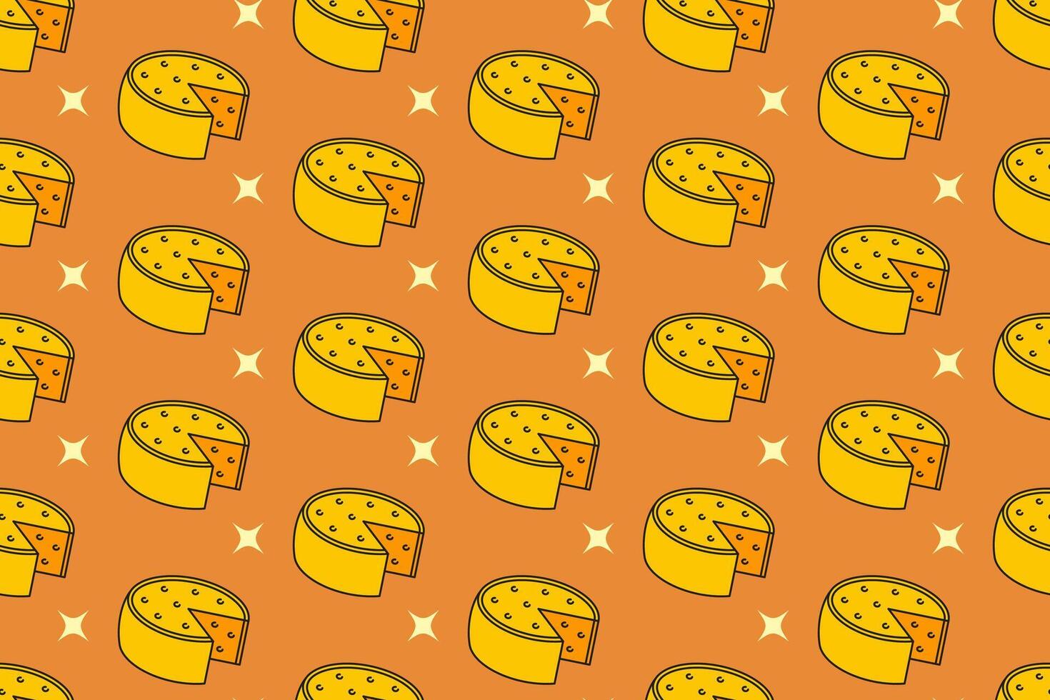 Cheese wedges with light seamless pattern on tan background. Cheese colorful doodle pattern background. Cheddar gouda isolated motif wallpaper. foods label, packaging and merchandise vector