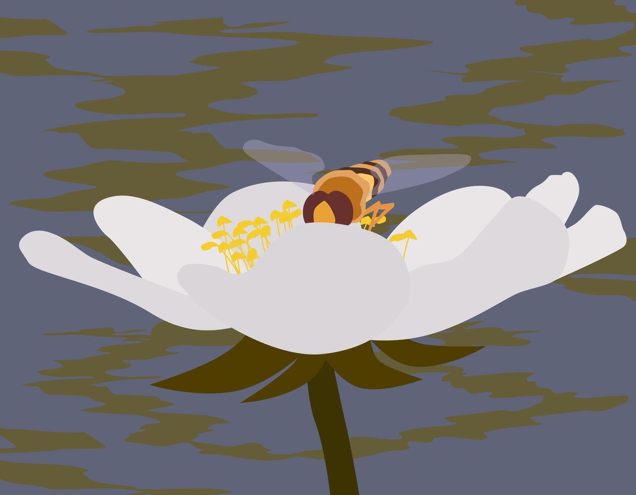 Bright flower with bee. Flower in flat design style. vector