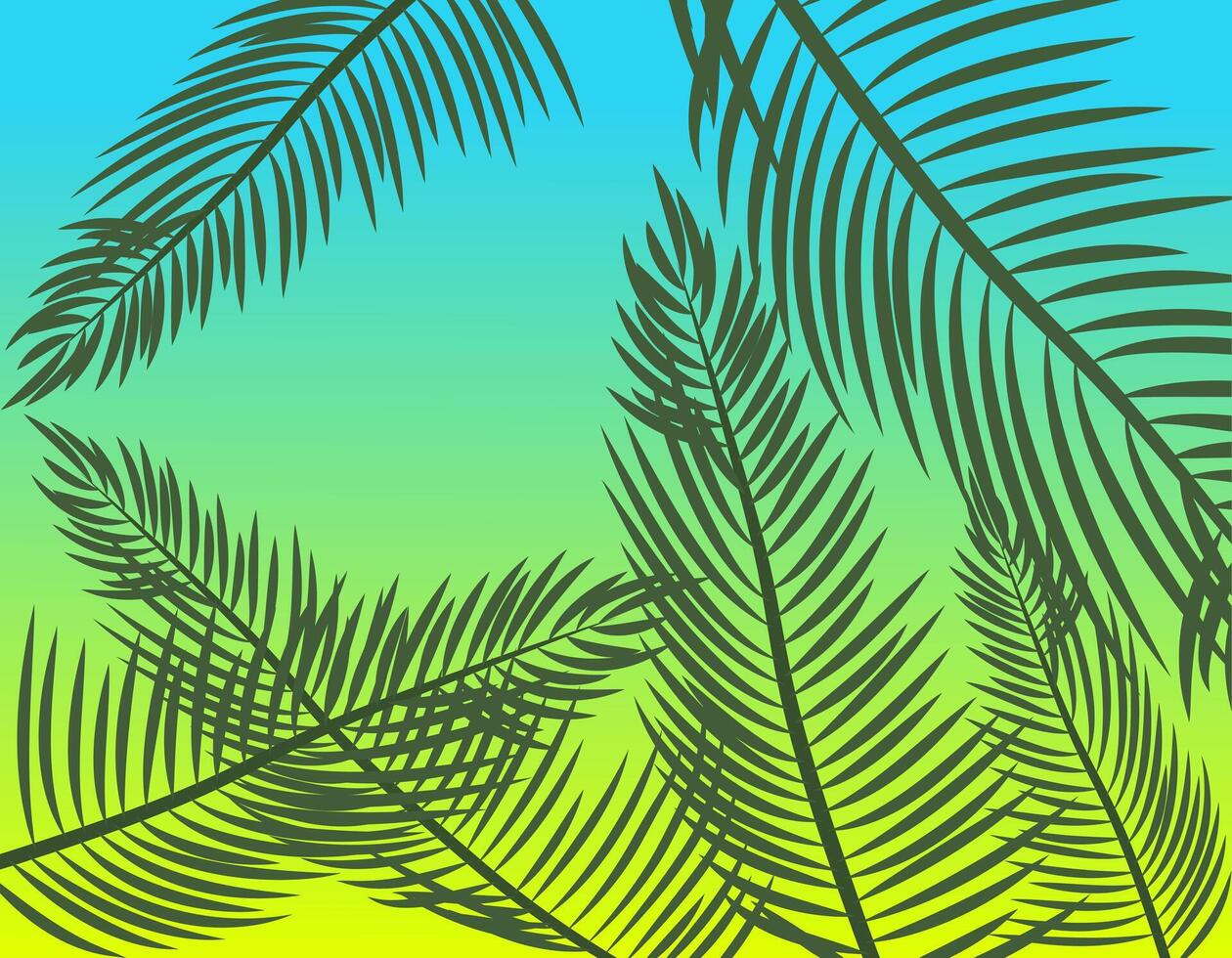Silhouettes of palm leaves on the background of the summer sky. Design of rest with the atmosphere of the tropics and relaxation. vector