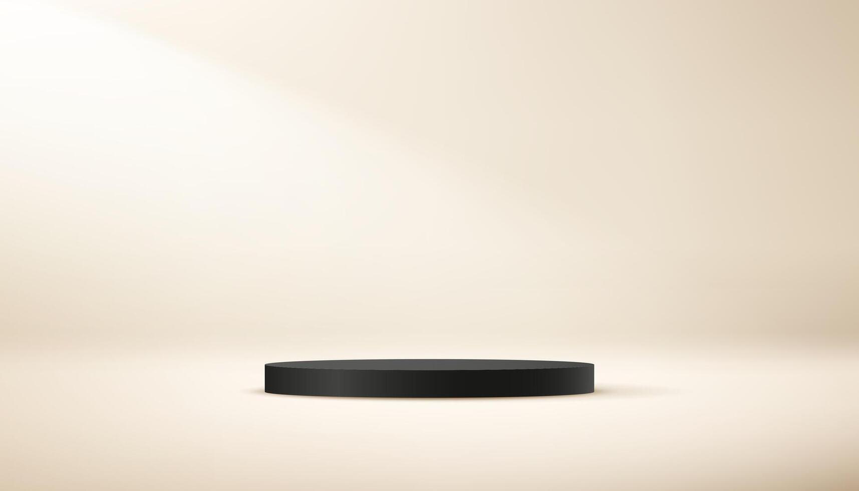 Beige studio room background. Beige background 3d with black podium. Empty room with light effect. Space for selling products on the website. Business backdrop. illustration. vector