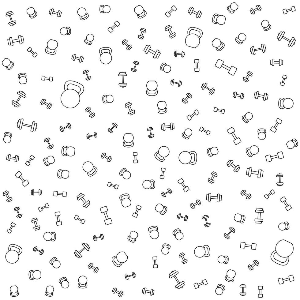 Outline Dumbbell and Kettlebell Seamless Pattern for Fitness Background vector