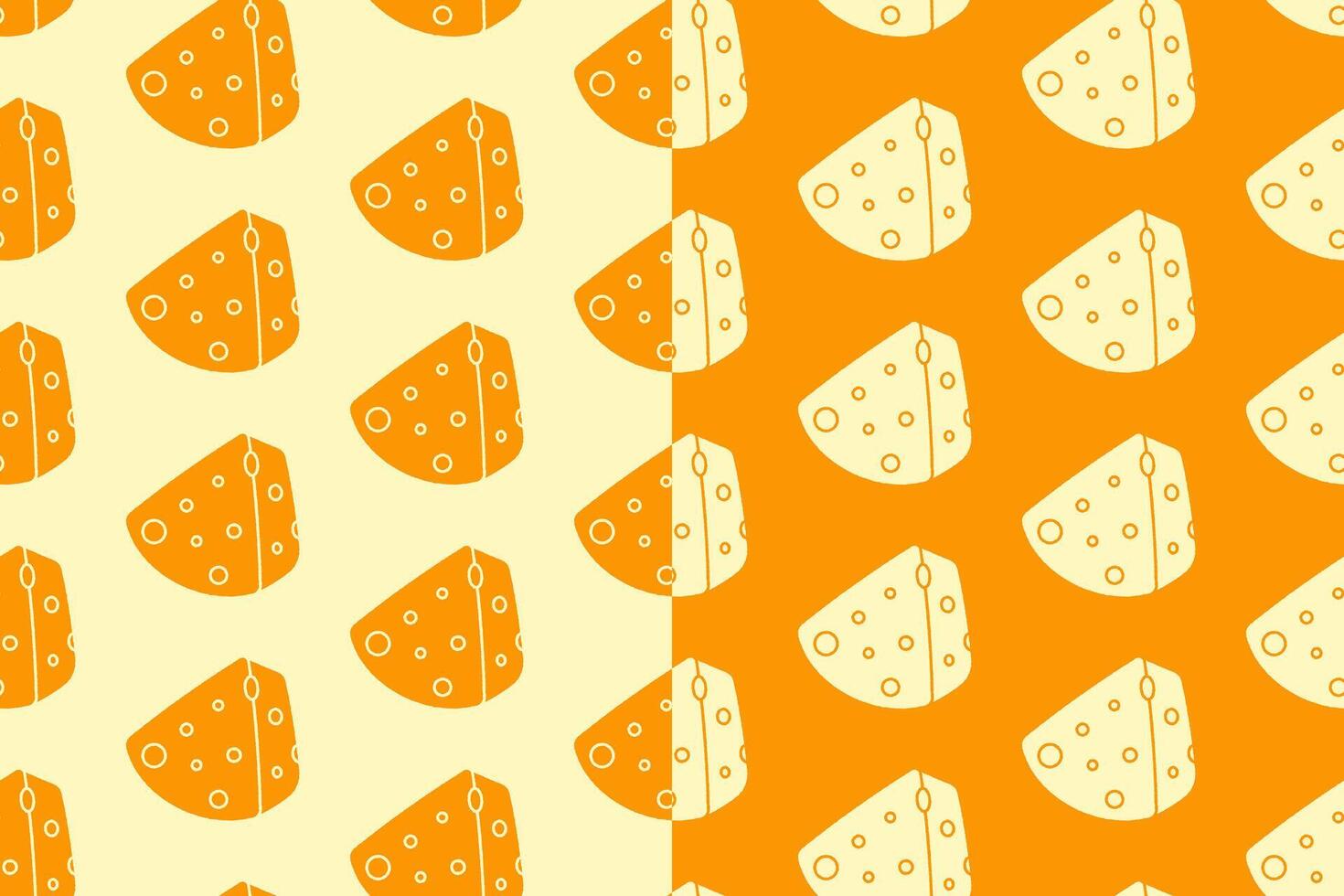 Cheese slice silhouette seamless pattern on yellow white background. Cheese wedge doodle pattern background. Cheddar retro filled isolated motif wallpaper. foods label, packaging and merchandise vector