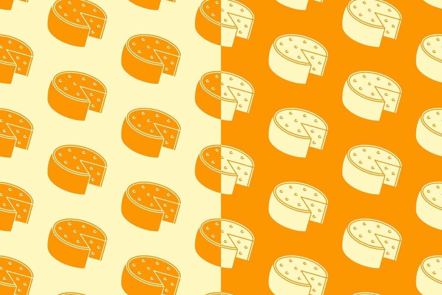 Cheese wedges silhouette seamless pattern on yellow white background. Cheese glyph doodle pattern background. Cheddar retro filled isolated motif wallpaper. foods label, packaging and merchandise vector