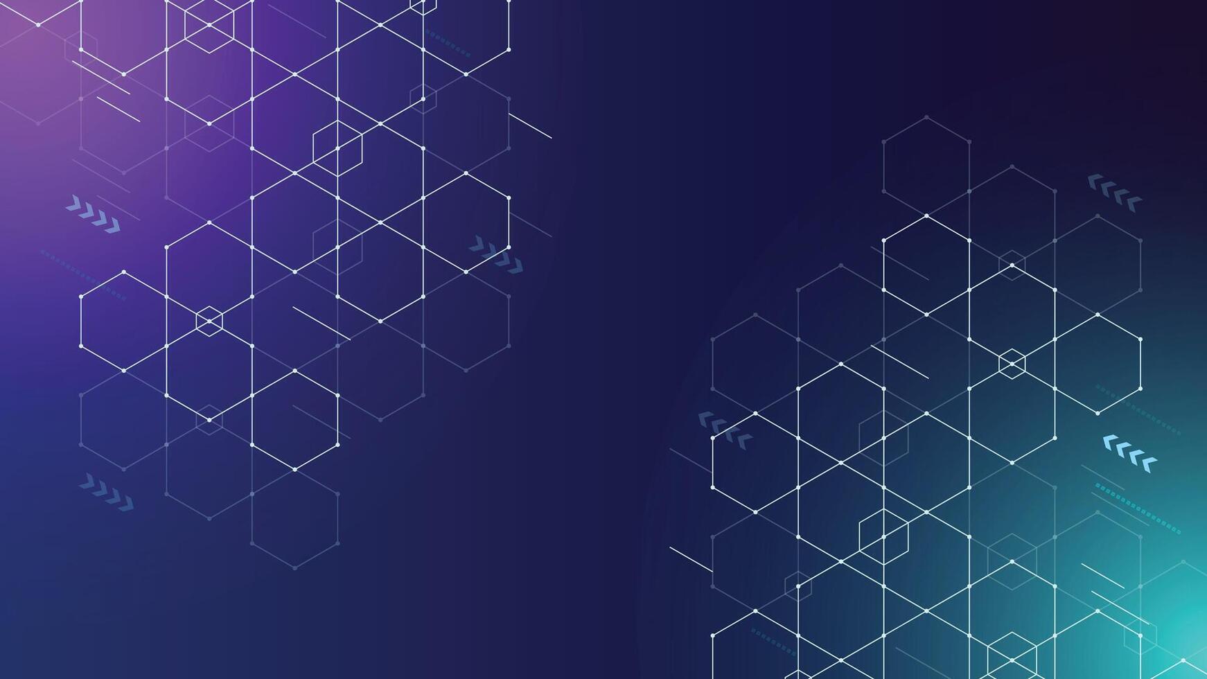 Modern tech background with geometric hexagons, connected dots, and gradient glow ideal for digital, data, and innovation themes in technology and science projects vector
