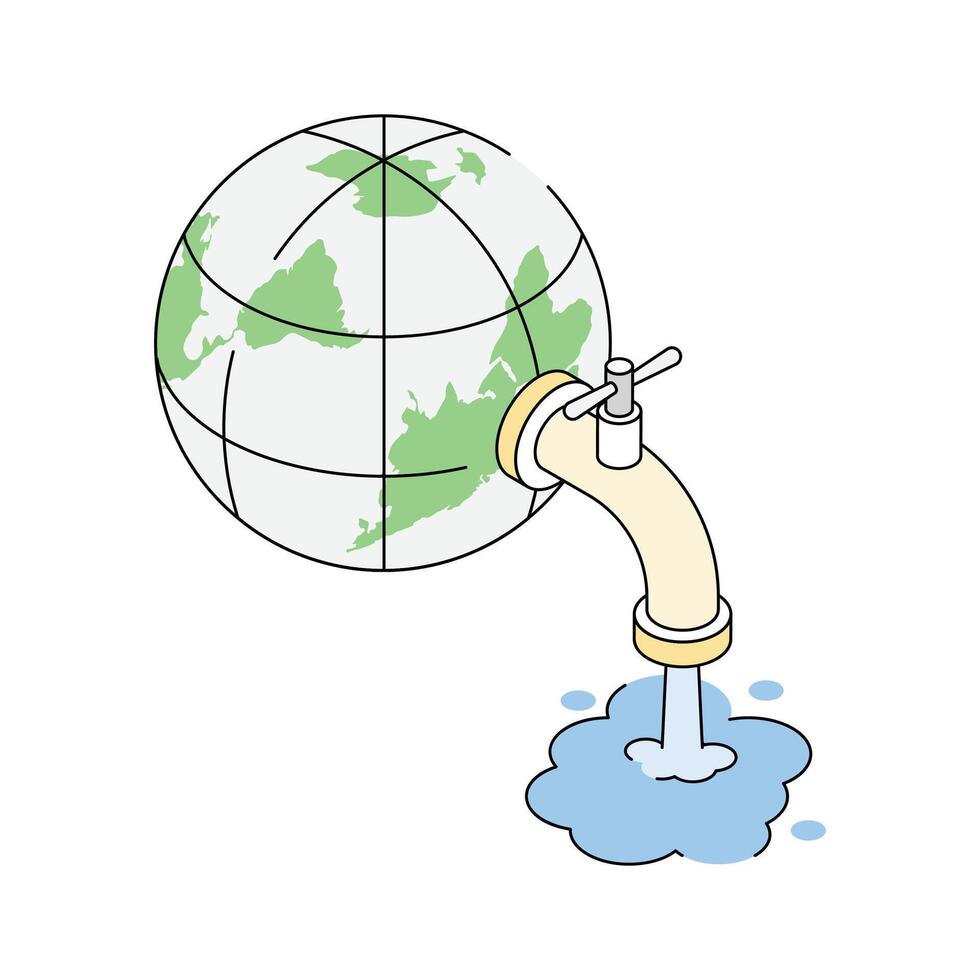 A well designed isometric outline icon promoting save water concept vector