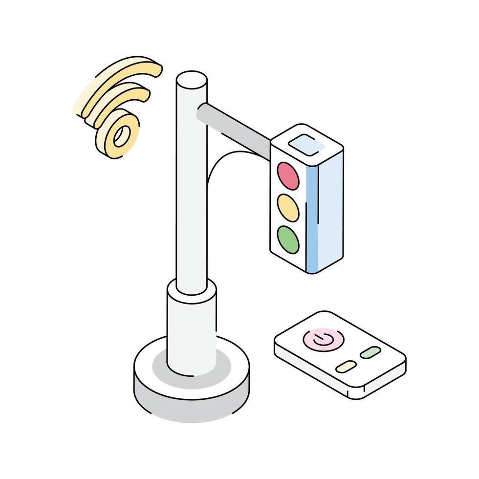 Grab this isometric icon of traffic signal with wifi signals vector