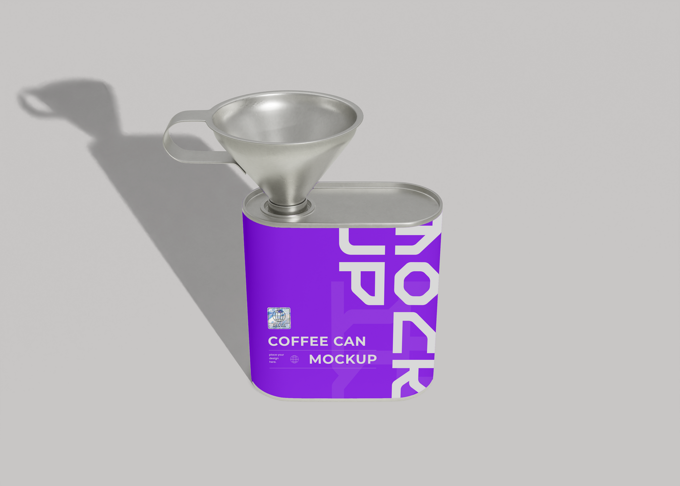 Metallic Coffee Can Funnel Mockup for Label Branding psd