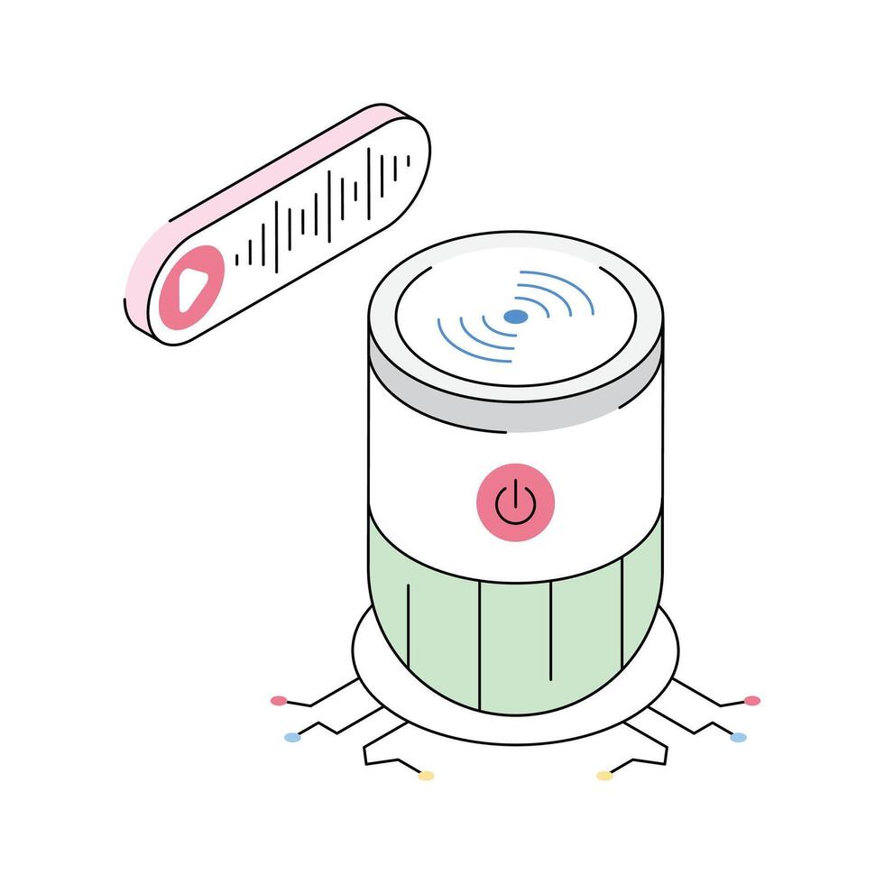 Premium isometric icon showing smart speaker with sound waves vector